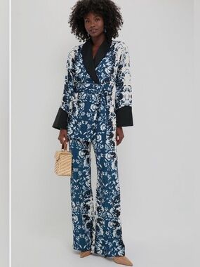 Tuckernuck Blue and Black Floral Satin Pants